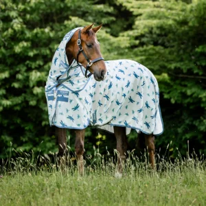 Horseware - Couverture anti-mouches Amigo Bug Rug XL Plus dragonfly print/ argent/ bleu/ sauge